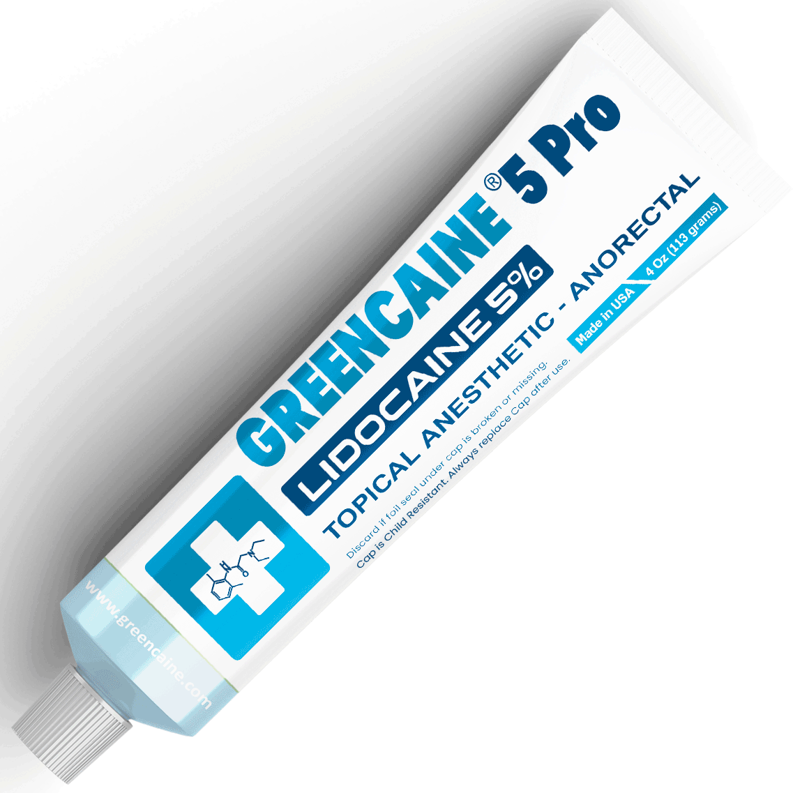 GREENCAINE 5 Pro, topical anesthetic lidocaine 5%, 4 Oz (113 grams) anorectal numbing cream